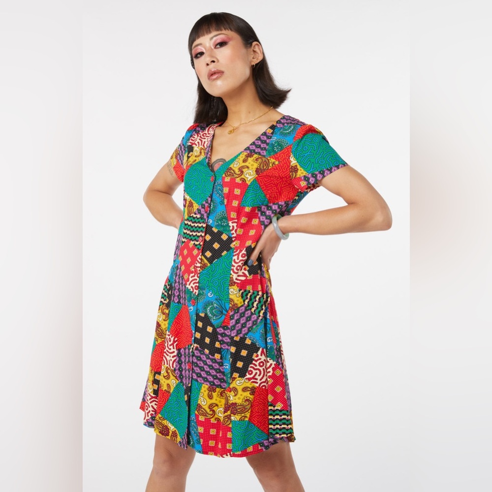 Dangerfield X Modcloth Patchwork Button Front Vis… - image 5